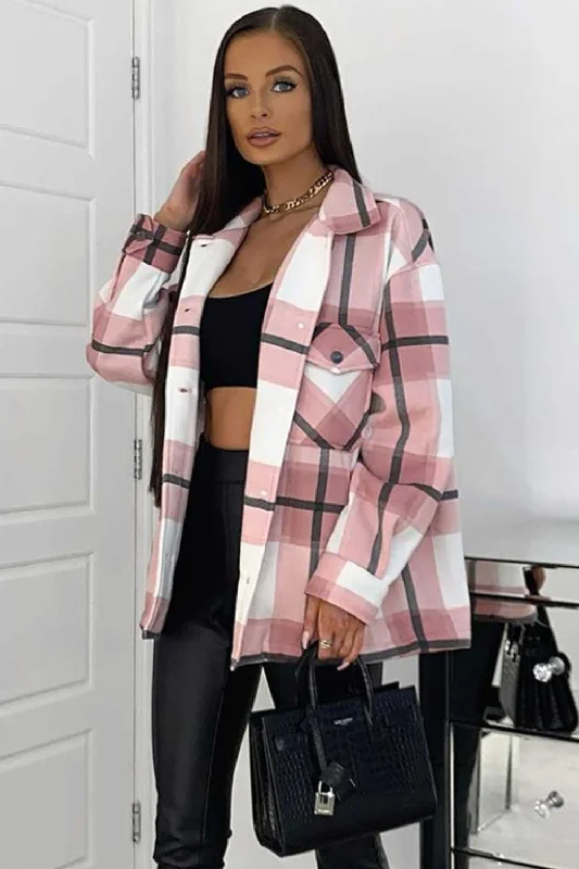 Pink Check Oversized Shacket Shirt