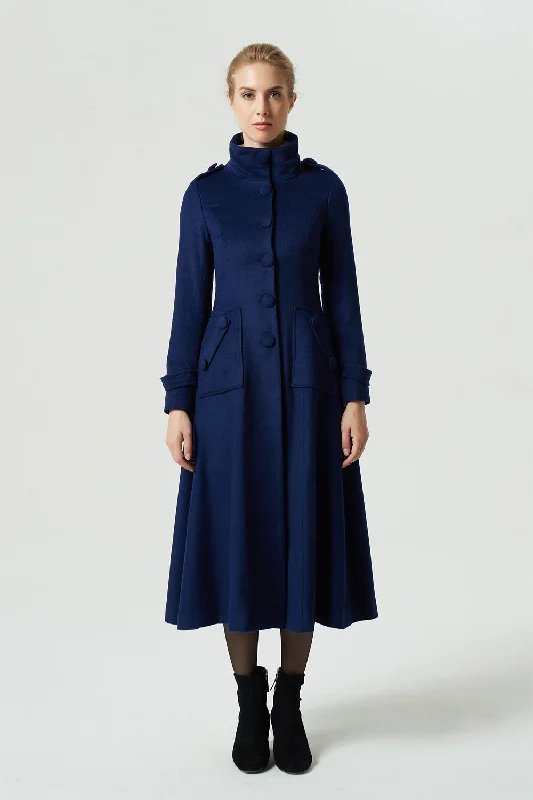 long military blue wool coat with pockets 1960#