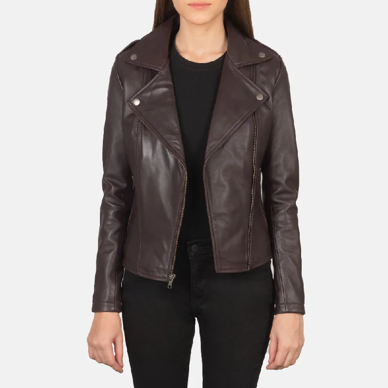 Women's Flashback  Chocolate Brown Biker Leather Jacket