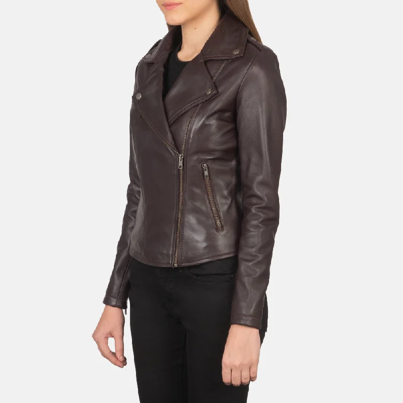 Women's Flashback  Chocolate Brown Biker Leather Jacket