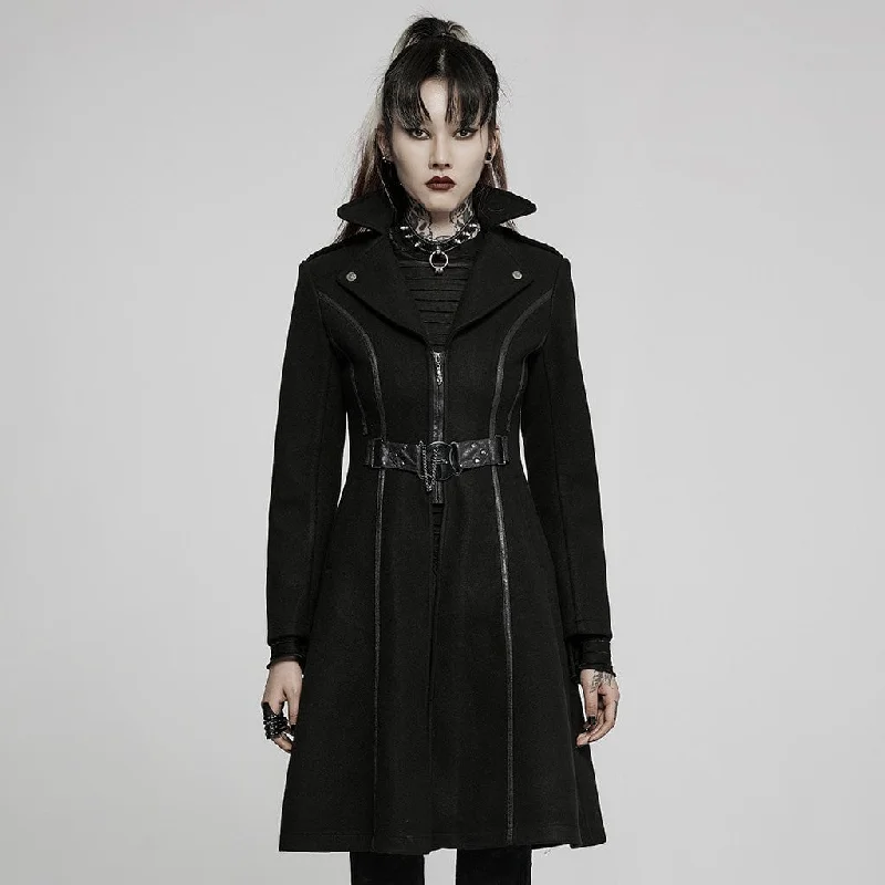 Women's Gothic Punk Turn-down Collar Front Zip Winter Long Coat