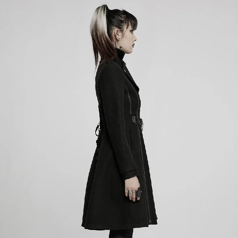 Women's Gothic Punk Turn-down Collar Front Zip Winter Long Coat