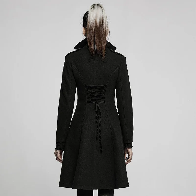 Women's Gothic Punk Turn-down Collar Front Zip Winter Long Coat