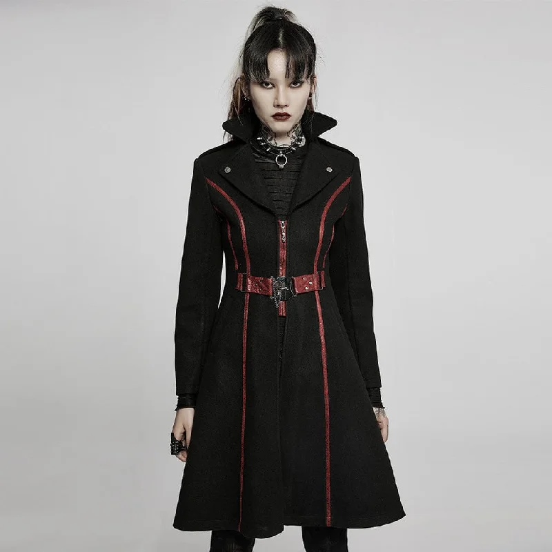 Women's Gothic Punk Turn-down Collar Front Zip Winter Long Coat