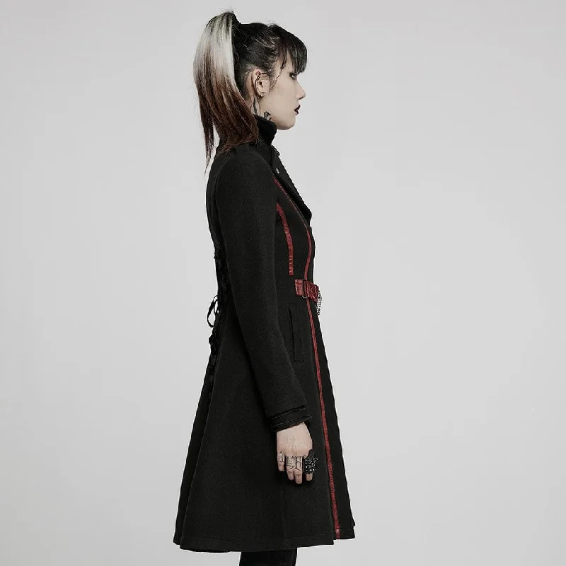 Women's Gothic Punk Turn-down Collar Front Zip Winter Long Coat