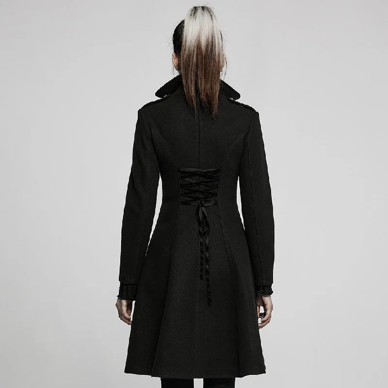 Women's Gothic Punk Turn-down Collar Front Zip Winter Long Coat