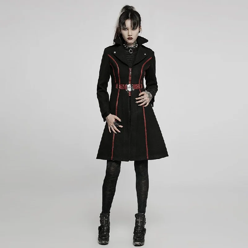 Women's Gothic Punk Turn-down Collar Front Zip Winter Long Coat