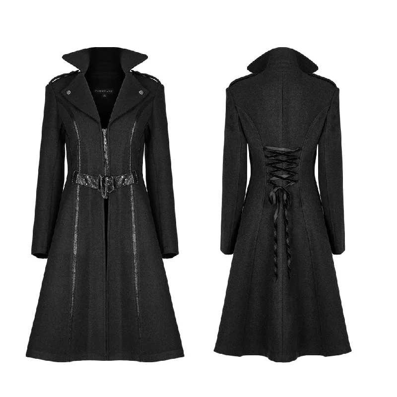 Women's Gothic Punk Turn-down Collar Front Zip Winter Long Coat