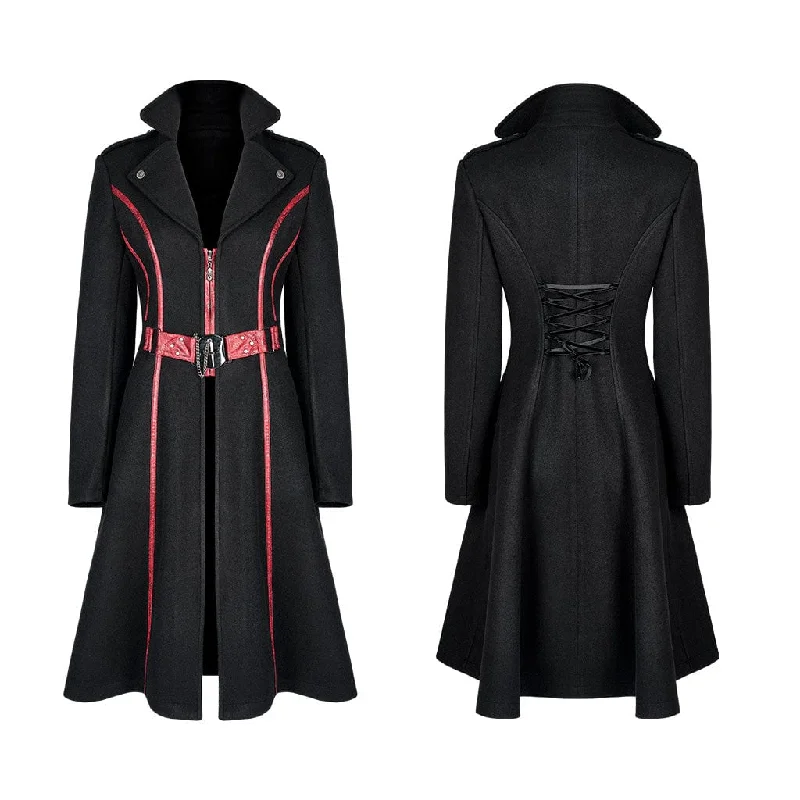 Women's Gothic Punk Turn-down Collar Front Zip Winter Long Coat