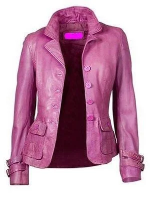 Women's Pink Leather FOUR Button Closure Jacket WJ041