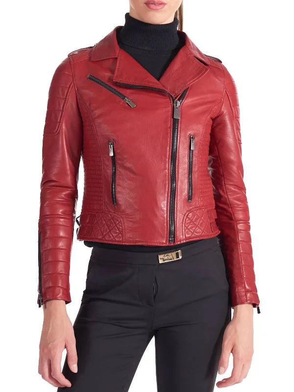 Womens Quilted Red Leather Jacket