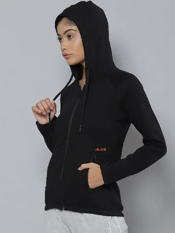 Alcis Women Black Hooded Sweatshirt