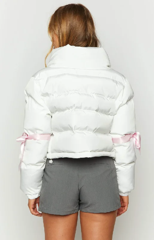 Polar White Bow Puffer Jacket