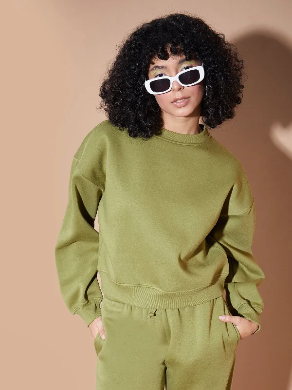 Women Olive Premium Fleece Oversized Sweatshirt