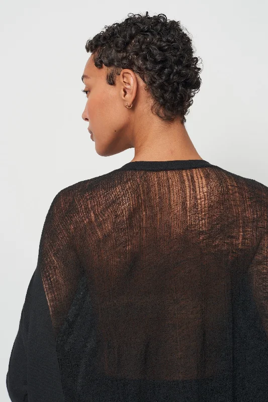 Black 3/4 Sleeve Shredded Cocoon Top