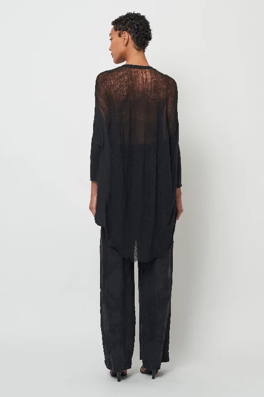 Black 3/4 Sleeve Shredded Cocoon Top