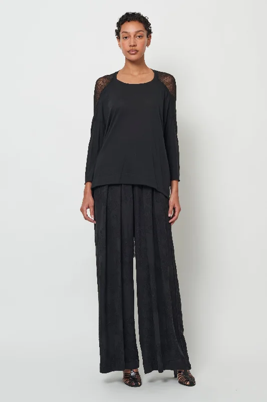 Black 3/4 Sleeve Shredded Cocoon Top