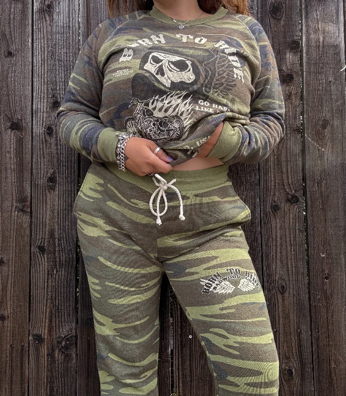 ""BORN TO RIDE"" Women's Sweatpants in CAMO