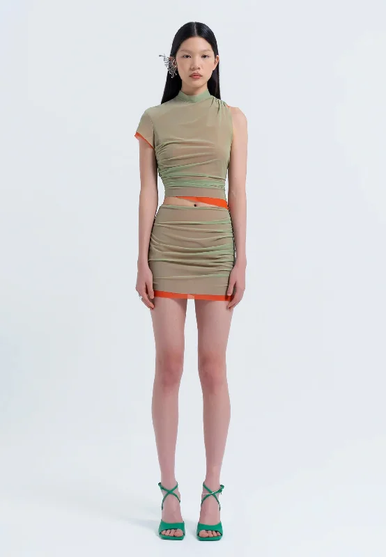 Double Mesh Mini Skirt - Moss/Orange