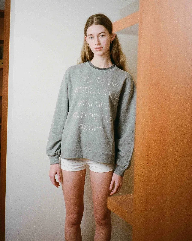 Gentle Embroidery Double Crew Neck Sweatshirt