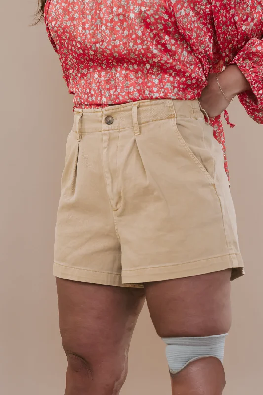 High Waist Button Shorts, Sand