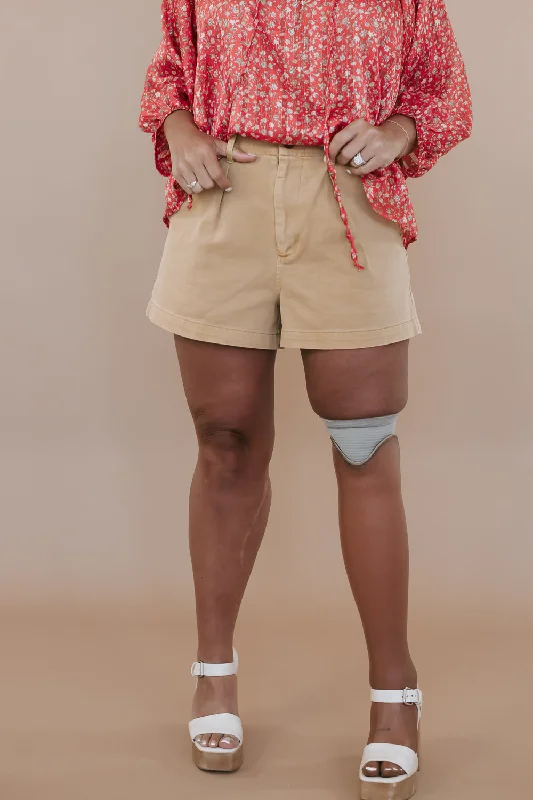 High Waist Button Shorts, Sand