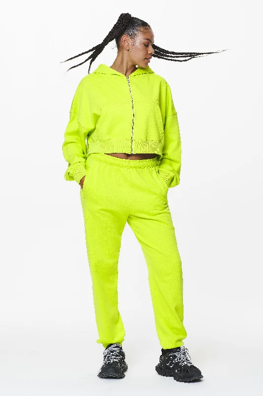 Marla Cropped Zip Hoodie Washed Lime Yellow Gum