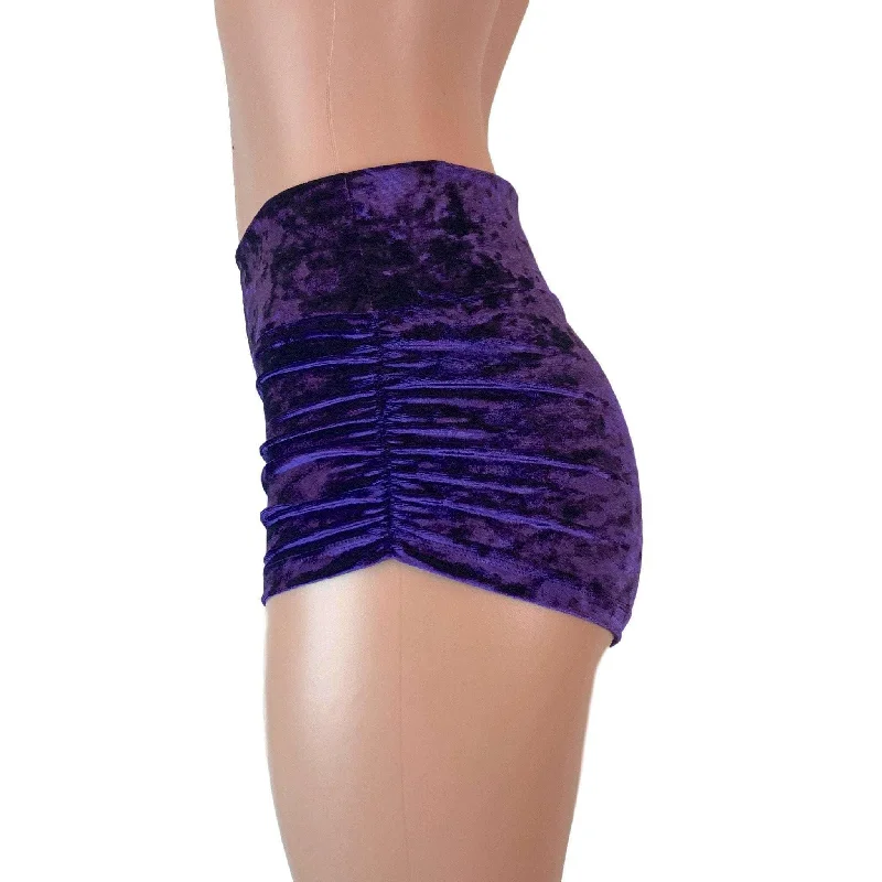 Ruched Booty Shorts - Purple Crushed Velvet