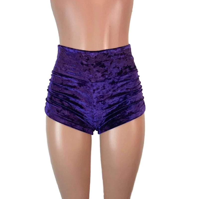 Ruched Booty Shorts - Purple Crushed Velvet