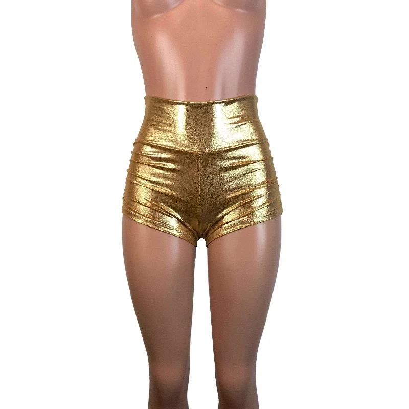 Ruched Booty Shorts - Gold Mystique Metallic