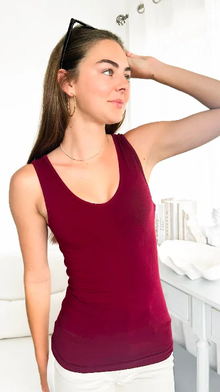 Crazy Beautiful V & Scoop Neck Braless Tank - Burgundy