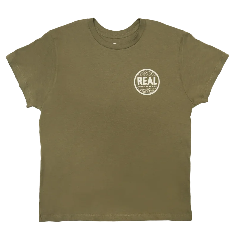 REAL Outer Banks Map Wmn's Boyfriend Tee-Military Green