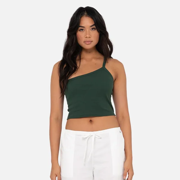 Rusty Everywhere One Shoulder Tank - Dark Emerald