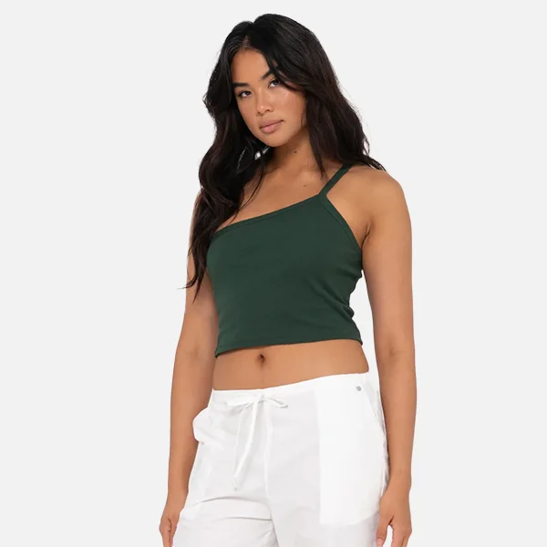 Rusty Everywhere One Shoulder Tank - Dark Emerald