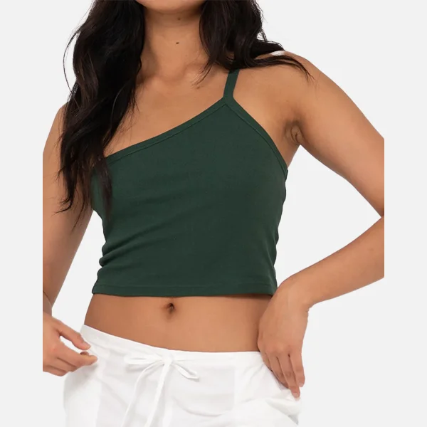 Rusty Everywhere One Shoulder Tank - Dark Emerald