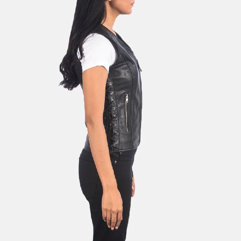 Vanda Black Leather Biker Vest