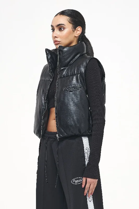 Zito Cropped Faux Leather Vest Black