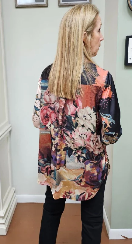 Shirt-Multi Color-Satin Print/Roll Tab Sleeves-Women's-J43732bm