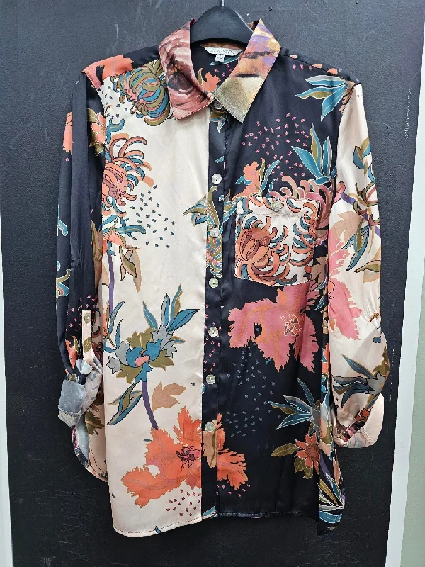 Shirt-Multi Color-Satin Print/Roll Tab Sleeves-Women's-J43732bm