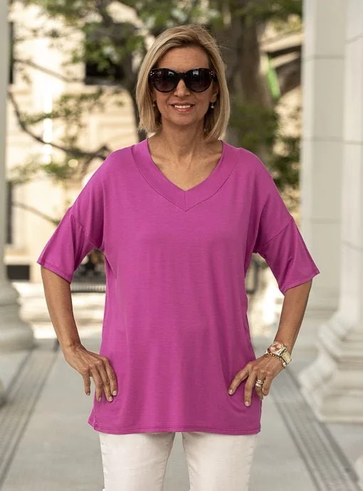 Magenta V Neck Drop Shoulder Loose Top