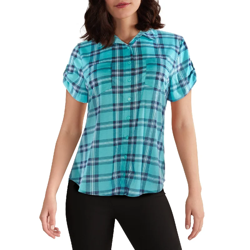 mySTYLE Women's Seasonal Plaid Cap Sleeve Shirt