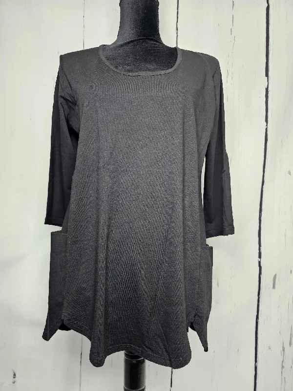 Tunic top - 100% Cotton 3/4 sleeve with pocket - 8252 - Black  - Women's