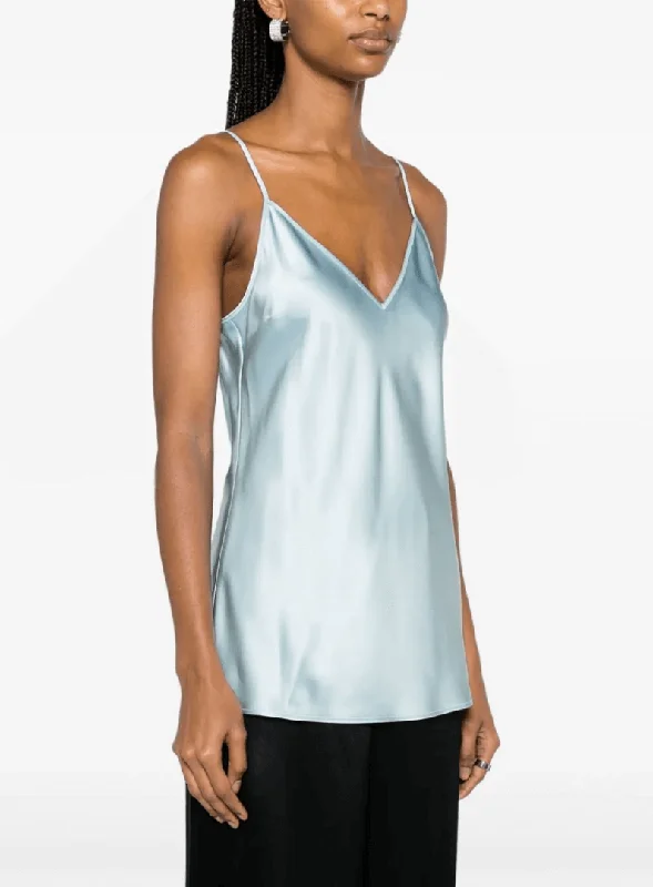 V-neck silk top in blue