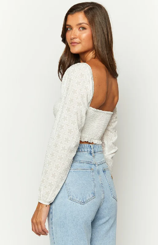 Zaria White Long Sleeve Crop Top