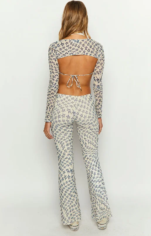 Avalon Star Print Mesh Mid Rise Pants