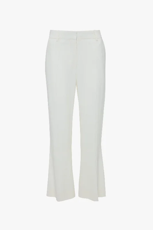 Exclusive Cropped Kick Cotton Trousers In Off White