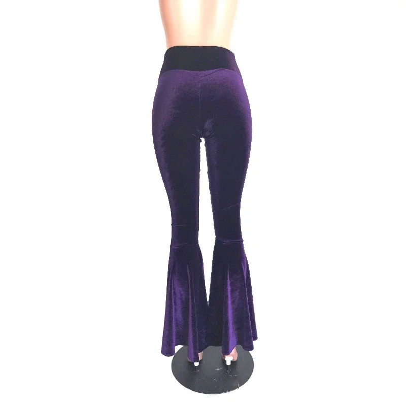 High Waist Bell Bottoms - Purple Velvet