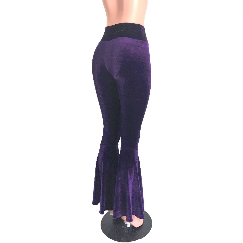 High Waist Bell Bottoms - Purple Velvet