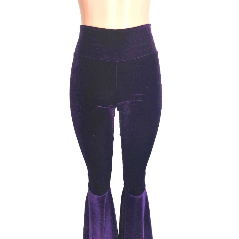 High Waist Bell Bottoms - Purple Velvet