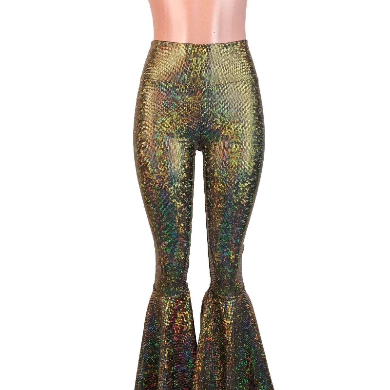 High Waist Bell Bottoms - Gold on Black Shattered Glass